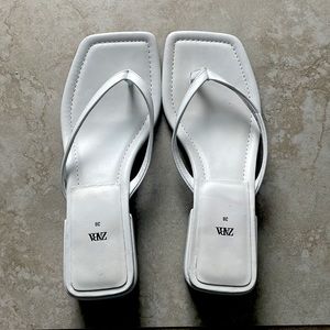 Zara White Square Toe Sandal Heel